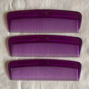 Vintage 1980s Goody Set of 3 Purple Translucent 5" Combs - Old Store Stock